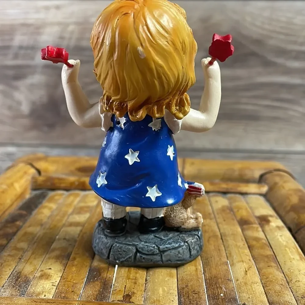 Collectible 4th of July Resin Girl Figurine 4” Tall